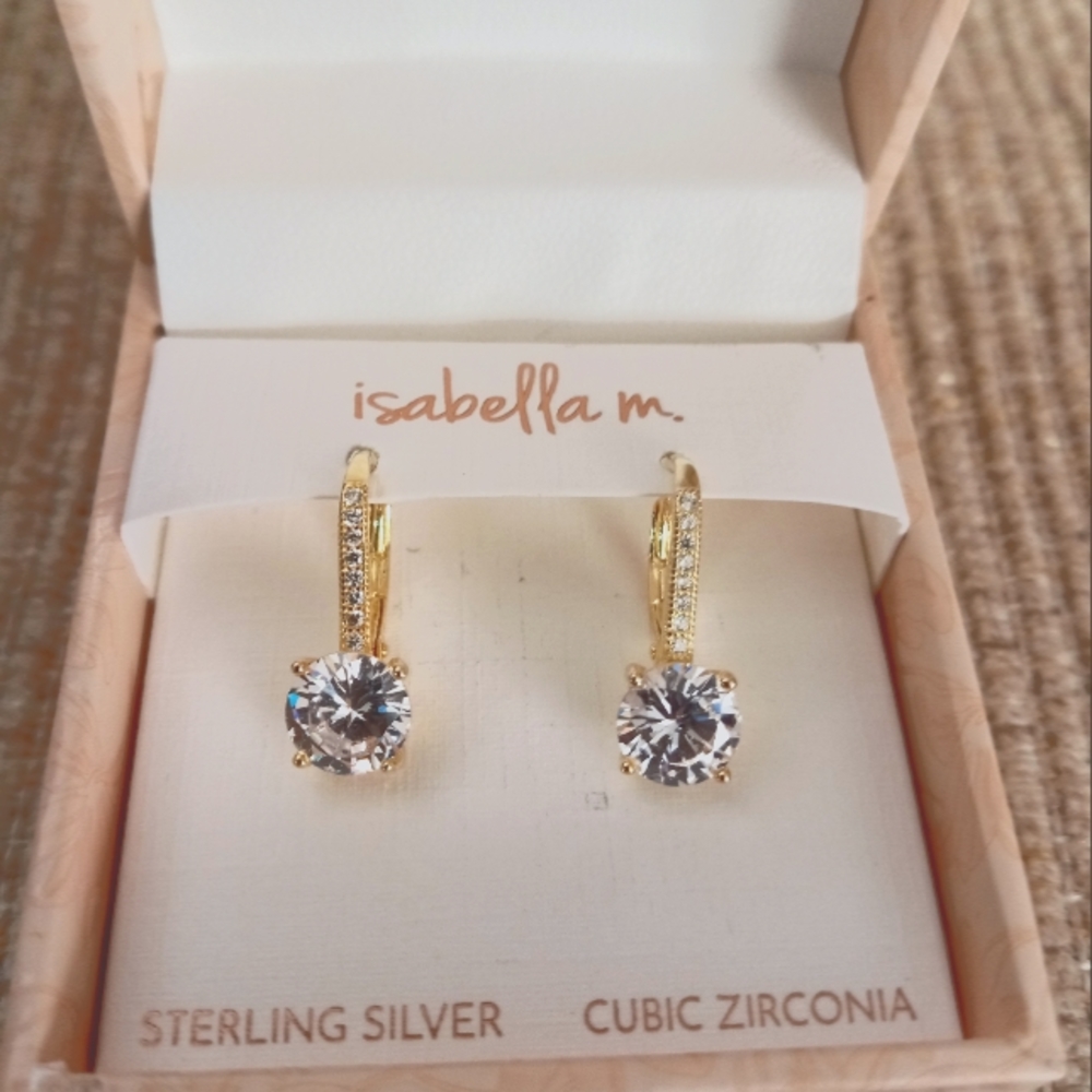Isabella M earrings. Sterling silver with gold tone overlay. Cubic Zarconia